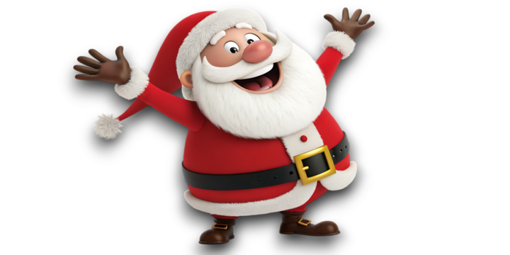 Joyful cartoon santa claus waving enthusiastically with open arms spreading holiday cheer and festive spirit