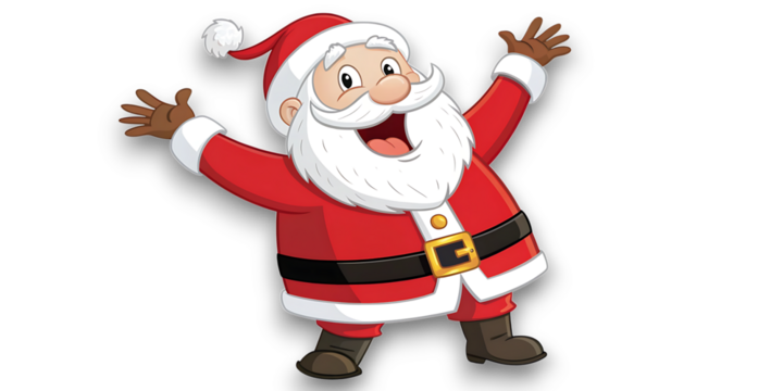 Joyful santa claus with arms raised in celebration embodying the spirit of christmas cheer and holiday festivity