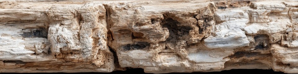 The detailed bleached driftwood texture showcases organic grain patterns sculpted by nature, creating a rustic and weathered effect, perfect for design elements.