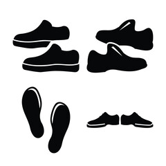 Various shoe silhouettes and foot sole prints for footwear design