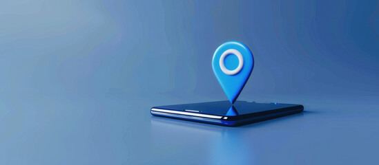 Mobile Location Pin: A 3D render of a navigation pin on the surface of a sleek smartphone, set against a gradient, embodies the essence of location services and technological progress.