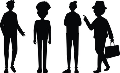 Cartoon People Silhouette Vector Set – Casual Standing and Posing Characters