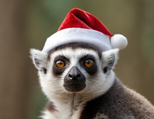 Obraz premium a lemur wearing a santa hat