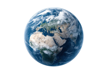 Earth globe showing Europe Africa and Middle East from space planet cosmos, Isolated On White Background, Png Transparent