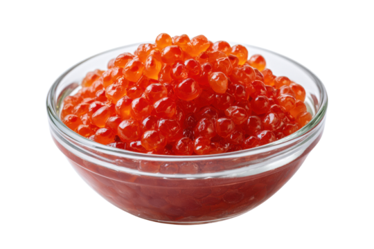Red caviar in a clear glass bowl on a black background fish eggs, Isolated On White Background, Png Transparent