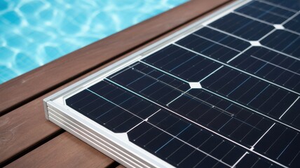 Clean energy solution with solar panel installation by the pool, showcasing sustainability and eco-friendly lifestyle with renewable power generation