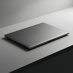 Sleek Silver Laptop on Modern Surface A Study in Minimalist Design.