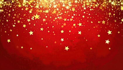 Golden stars falling on a vibrant red background with a festive and celebratory feel.