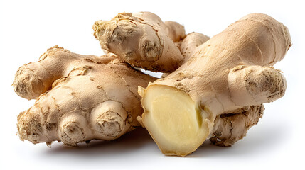 Fresh ginger root on white background