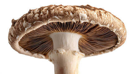 Portobello mushroom underside on white