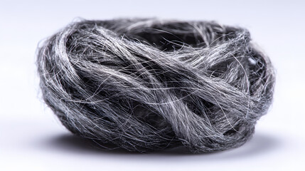 Ball of grey steel wool on white background