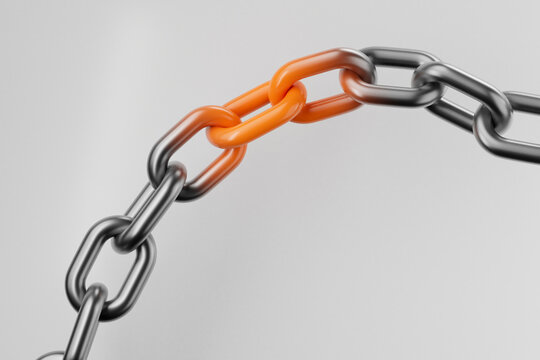 Curved Orange and Steel Chain Composition