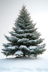 Fototapeta premium Cozy winter vibes with a snow-covered Christmas tree sparkling with warm lights, ready for holiday magic and festive cheer