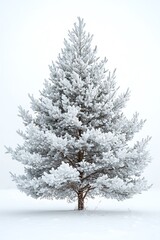Fototapeta premium Discover winter's beauty with this frosted pine tree, perfect for holiday cards or serene nature scenes in snowy landscapes