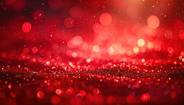 Abstract Red Bokeh Lights and Glitter Sparkle Background.