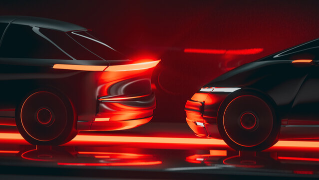 Electric car charges in a glowing, futuristic setting