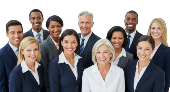 Diverse Business Team Smiling Confidently Together creative composition showing people, group, team concept ideal for professional branding and digital marketing visuals - Powered by Adobe