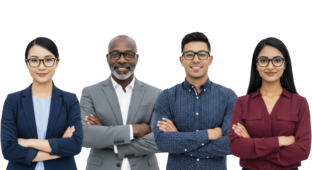 Modern diverse business team with crossed arms concept showcasing business, team, group aesthetic suitable for advertising or commercial visual content purpose