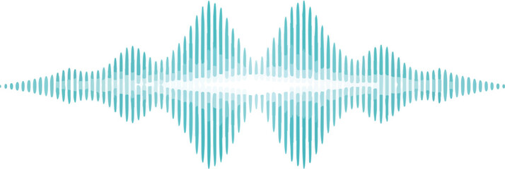 A minimalist illustration of a turquoise sound wave with varying wave heights against a clean white background, conveying a sense of voice recognition and minimalism.