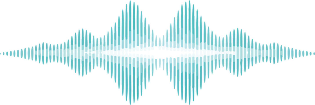 A minimalist illustration of a turquoise sound wave with varying wave heights against a clean white background, conveying a sense of voice recognition and minimalism.