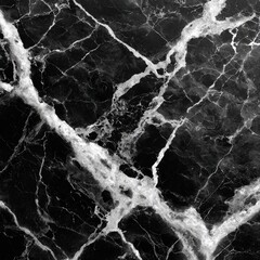 The bold white veins create striking contrast against the dark black marble, revealing a luxurious texture and intricate pattern, perfect for backgrounds.