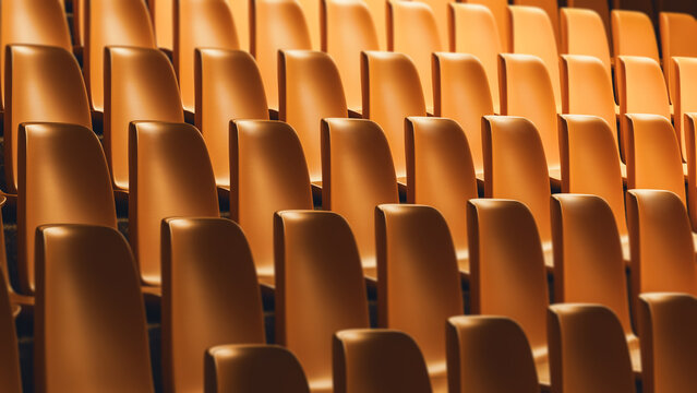 Seating arrangement in an empty sports stadium during daylight hours