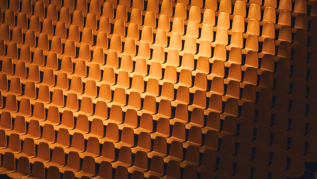 Seating arrangement in an empty sports stadium during daylight hours