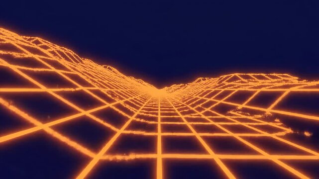 Seamlessly looping vibrant orange and blue retro pixel background featuring an abstract geometric grid movement corporate, digital, intro