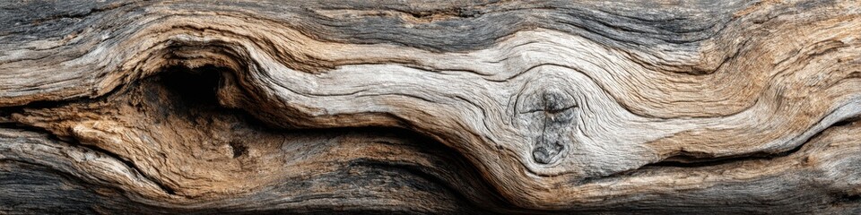 Bleached driftwood showcases a captivating grain pattern with organic textures, weathered over time, creating a unique and rustic natural wood surface appearance.