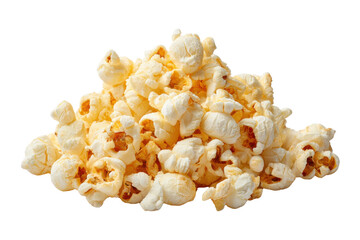 Pile of fluffy white and yellow popcorn kernels against a black background snack food, Isolated On White Background, Png Transparent