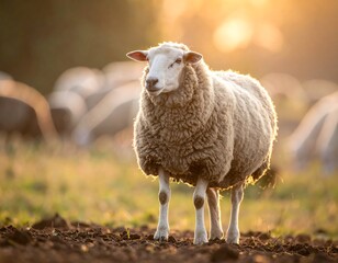 Obraz premium Sunny shot of a sheep with others in the background