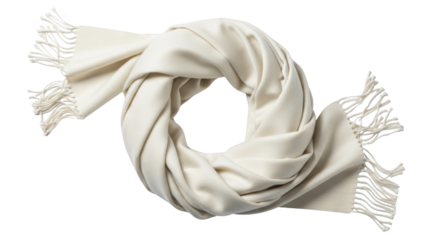 Creative elegant draped cream scarf fashion accessory presentation showing Scarf, cream, white concept suitable for advertising or e-commerce design