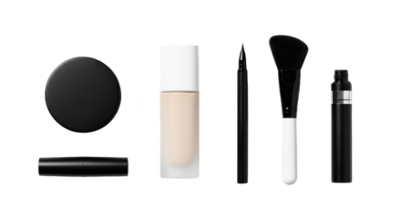 Creative essential makeup products collection on white background presentation showing makeup, cosmetic, beauty concept suitable for advertising or e-commerce design