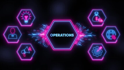 Operations concept with neon icons and central text business management - Powered by Adobe