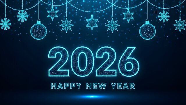 Futuristic 2026 happy new year celebration with digital ornaments - Powered by Adobe