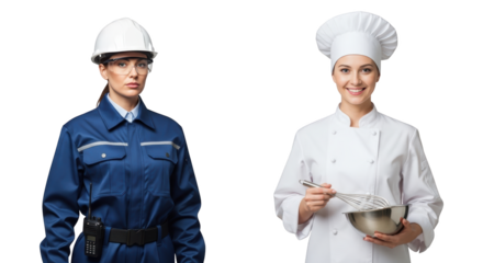 Female Engineer and Chef Representing Different Professions creative composition showing woman, women, professional concept ideal for professional branding and digital marketing visuals