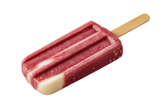 Red berry and cream popsicle on black background with wooden stick image, Isolated On White Background, Png Transparent