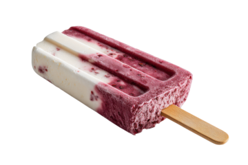 White and berry swirl popsicle on wooden stick isolated on black background cream frozen, Isolated On White Background, Png Transparent