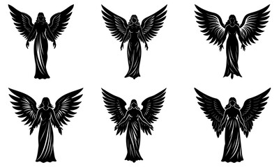 Obraz premium Angelic silhouettes soaring with powerful wings, inspiring spiritual strength and grace, perfect for fantasy art, gothic designs, and evocative storytelling