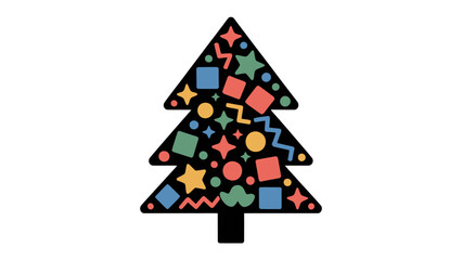 Festive Icon: This whimsical illustration of a Christmas tree is adorned with a medley of colorful shapes and patterns. It's a joyful embodiment of holiday cheer and creative celebration.