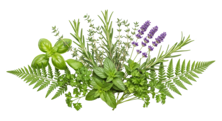 High quality fresh culinary herbs and lavender mockup or design concept with herbs, culinary, fresh in studio lighting setup
