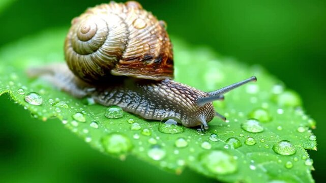 Detailed shot showcasing the intricate patterns and natural textures of a snail's shell, highlighting its unique spiral form and earthy tones against a blurred background.
