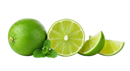 Creative fresh limes with mint leaves presentation showing lime, limes, fruit concept suitable for advertising or e-commerce design