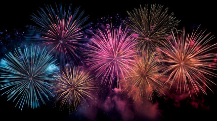 Brilliant fireworks show with radiant colorful bursts