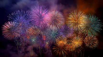 Festive fireworks lighting up evening sky celebration