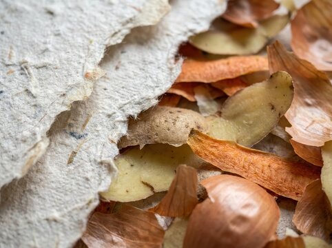 Closeup of various vegetable peels and food scraps for composting. - Powered by Adobe