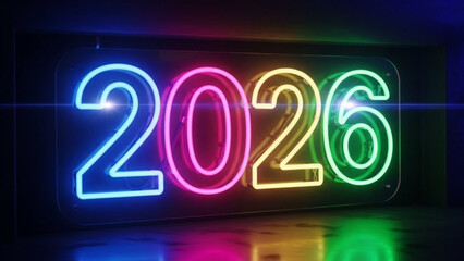 Electrifying 2026 Neon Sign Shimmers with Vibrant Hues, Promising a Bright Future for New Year Celebrations and Futuristic Technology Designs