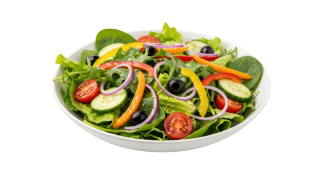 High quality fresh vegetable salad in a white bowl isolated on white background mockup or design concept with salad, vegetable, fresh in studio lighting setup