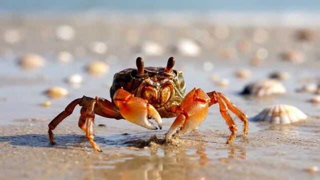 Intertidal Zone Ecosystem: Illustrating the dynamic life within the transitional area between land and sea, showcasing a crab's role in this delicate coastal habitat.