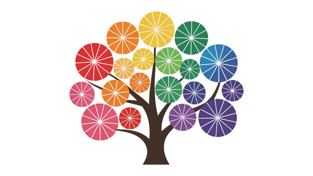Colorful Tree of Life: A vibrant illustration of a tree, its branches adorned with a kaleidoscope of colorful circles, symbolizing growth, interconnectedness, and the beauty of life's journey. 